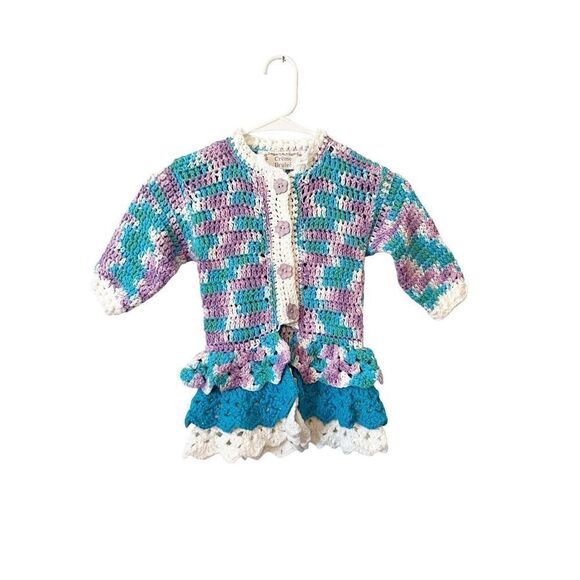 Crème Bruleé Collection Purple Blue Crocheted Victorian Inspired Tiered Ruffle C - Picture 1 of 3